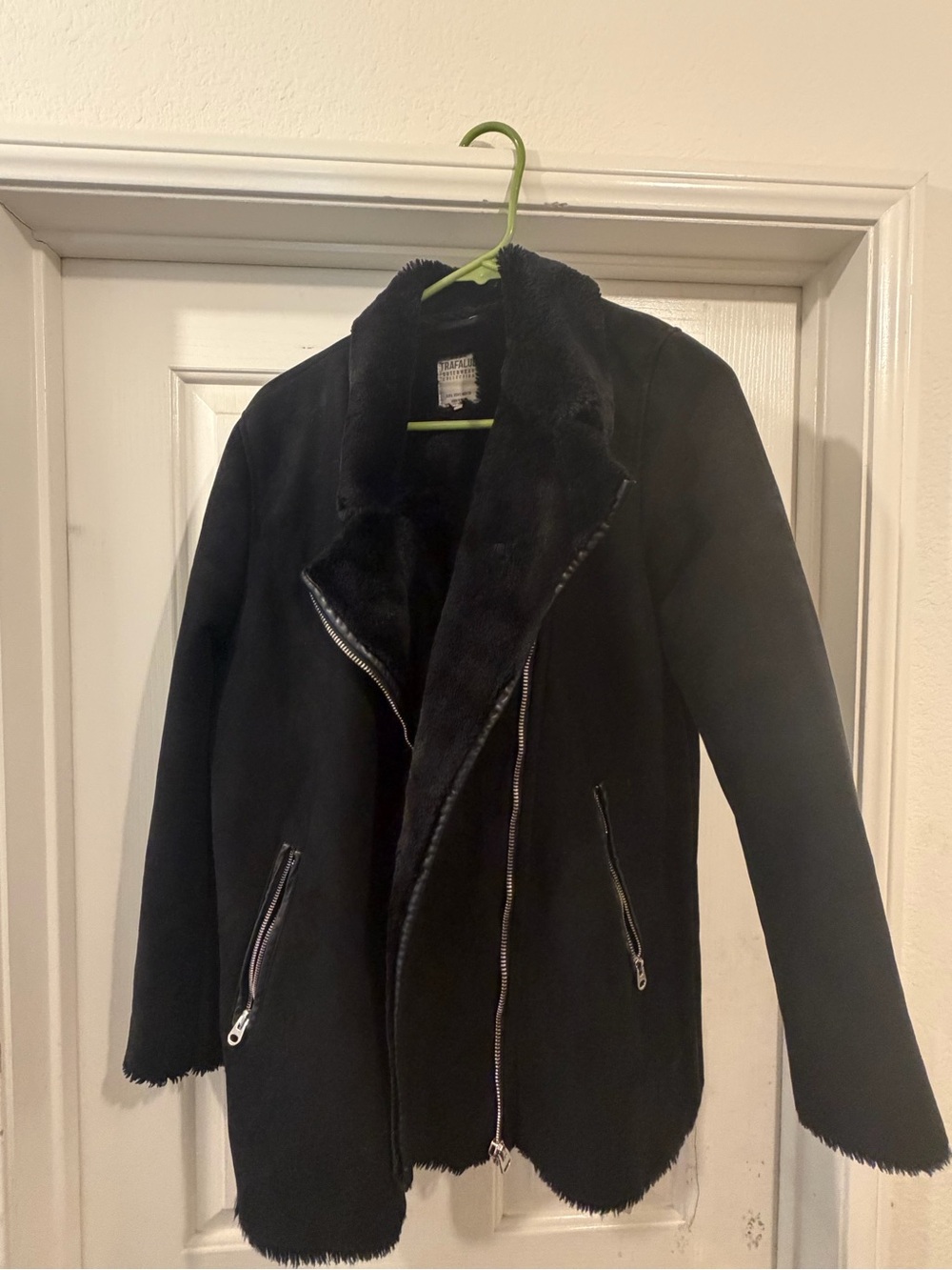 Zara Black Faux Shearling Moto Jacket - Size Large